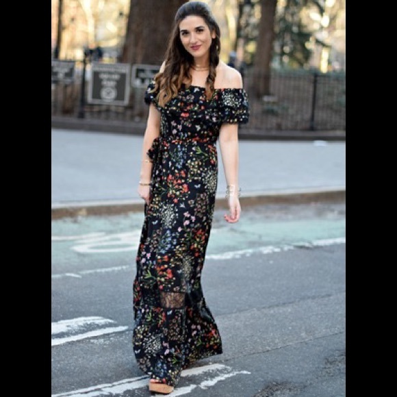 Alice + Olivia Cherri Black Maxi Dress Off Shoulder size 0 - Picture 4 of 12